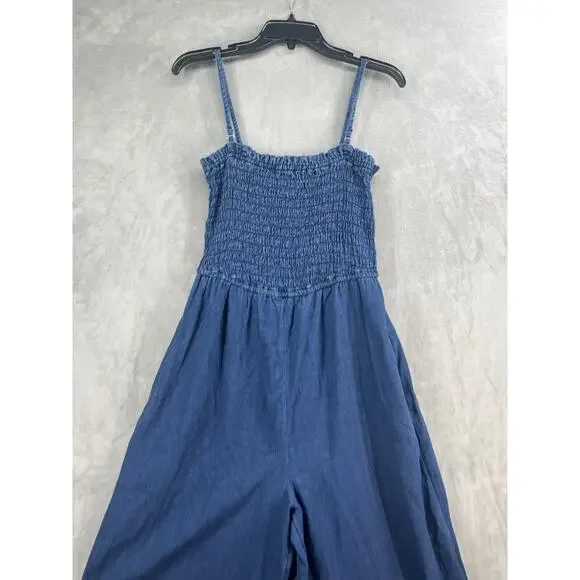 New Anthropologie Pilcro Smocked Jumpsuit Size Small Wide Leg Blue - Picture 5 of 11